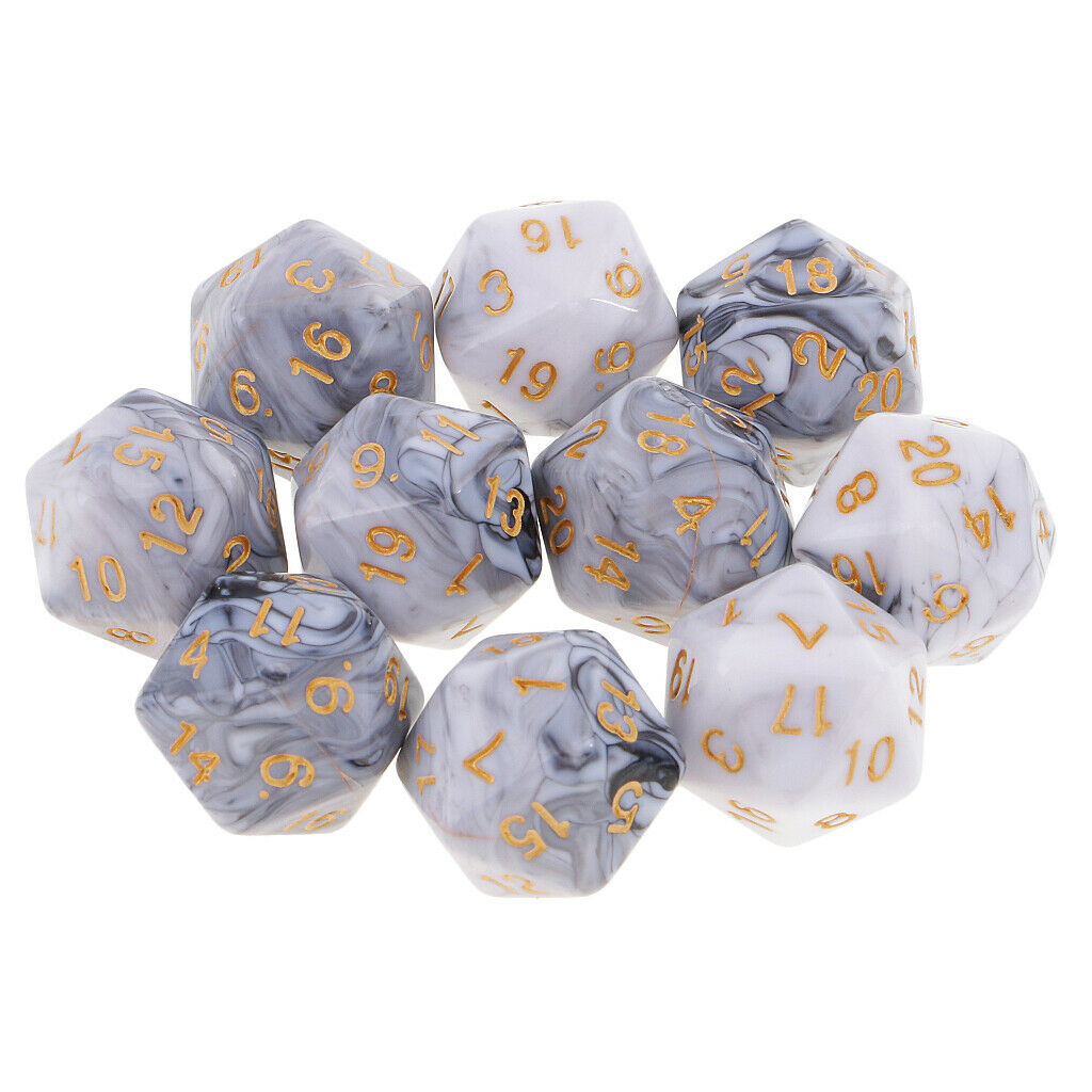 2X D20 Multi Side Dices for Roleplaying Game DND Game Math Teaching White Gray