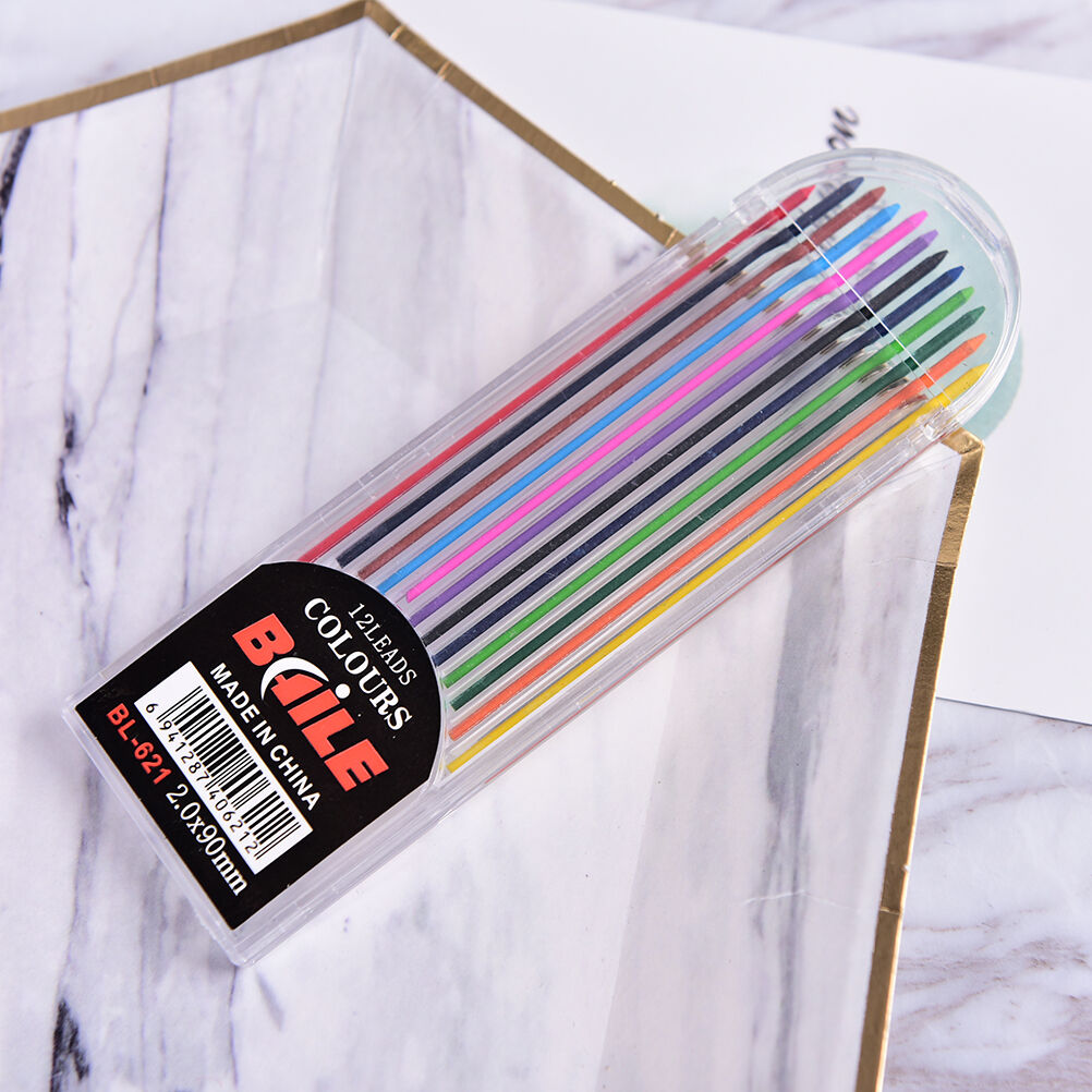 2.0mm 2B Colored Pencil Lead 2mm Mechanical Clutch Refill Holder 12 Colors SetDD