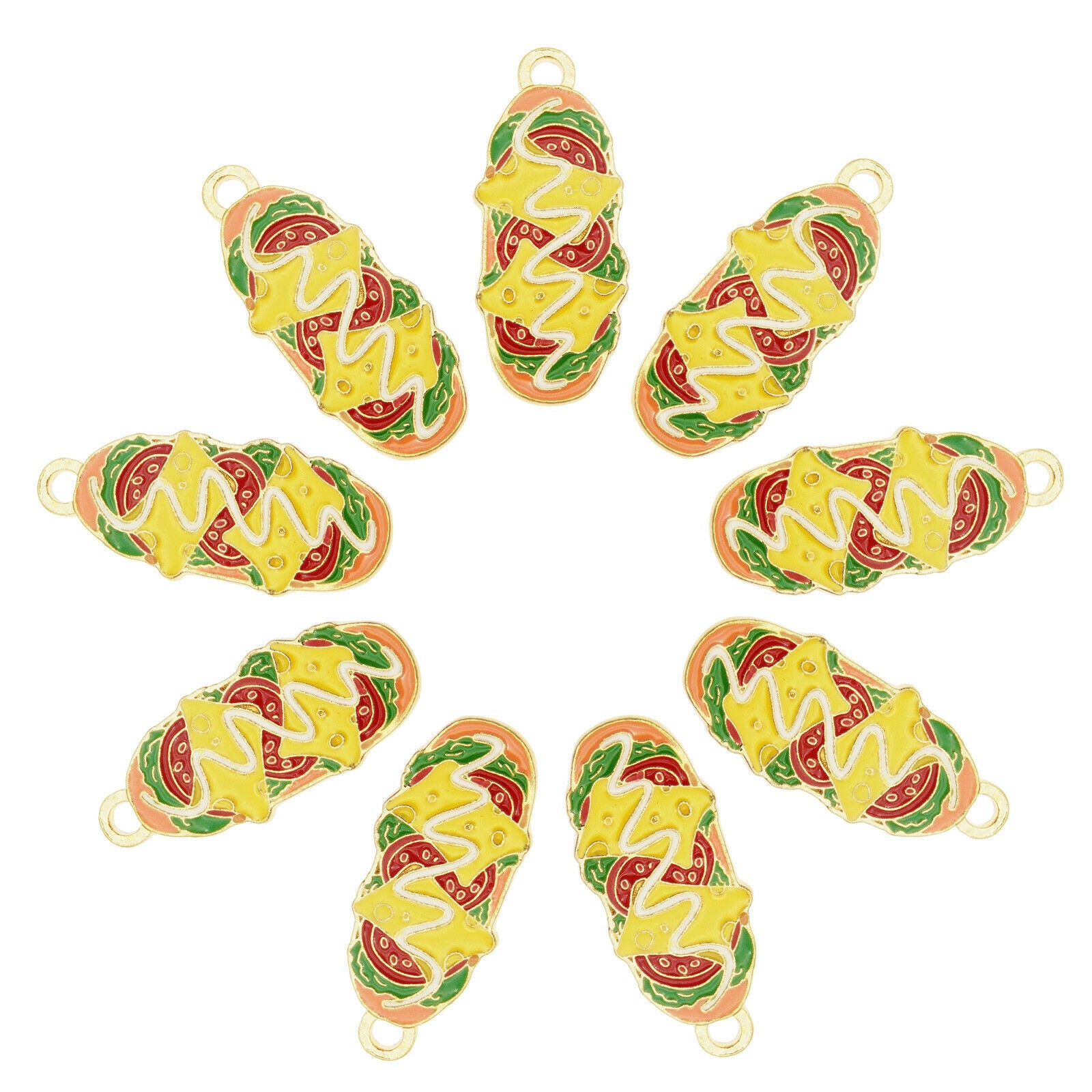 12pcs Enamel Hot Dog Charm Bread Food Pendant Alloy For Jewelry Crafting 13*32mm