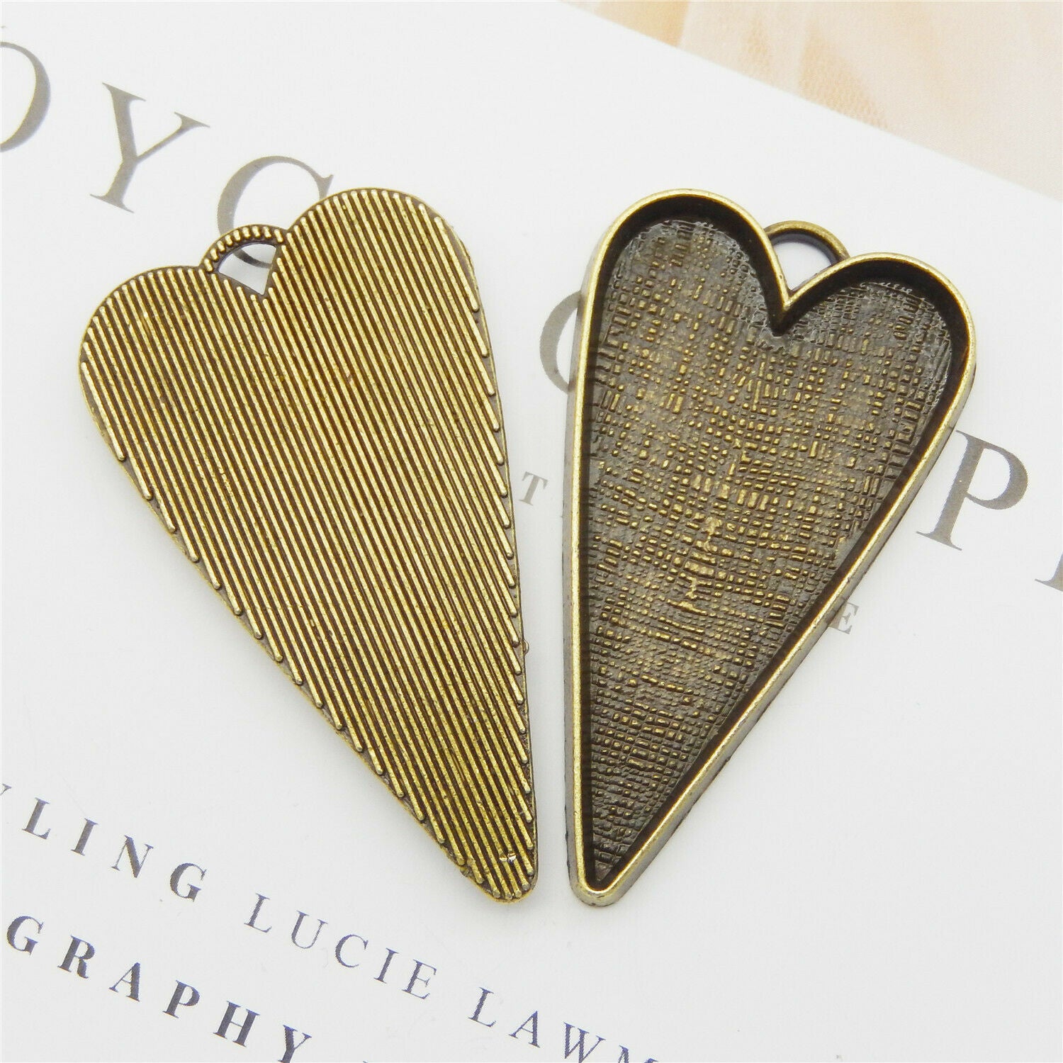 Inner 41x26mm Retro Bronze Alloy Base Setting Heart Shaped Pendant Tray 5-Pack