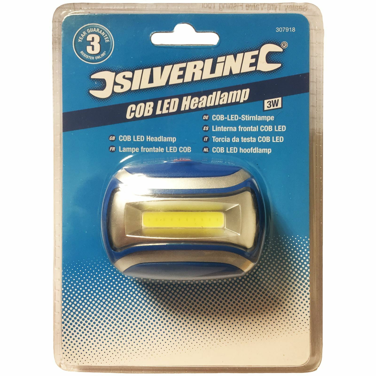 Silverline 3W COB LED Headlamp 100m Illumination Light Safety Strobe Cycling