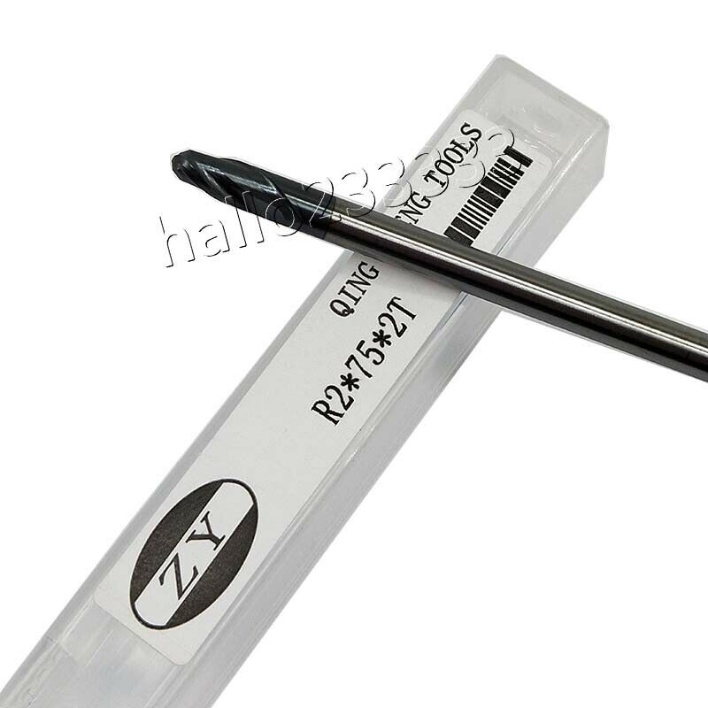 R2×75×2Flute 2mm shank 2 Flute Ball nose carbide End Mill Cutter CNC HRC45°