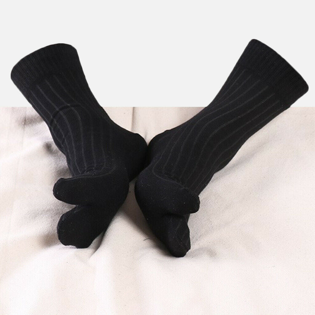 Men Elastic 2 Pairs Cotton Ankle 2 Toe Socks Striped Japanese Tabi Socks