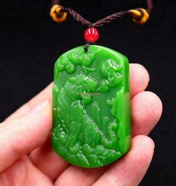 Green Jade Tiger Pendant Jewelry Necklace Gifts Jadeite Amulet Charm Natural A+