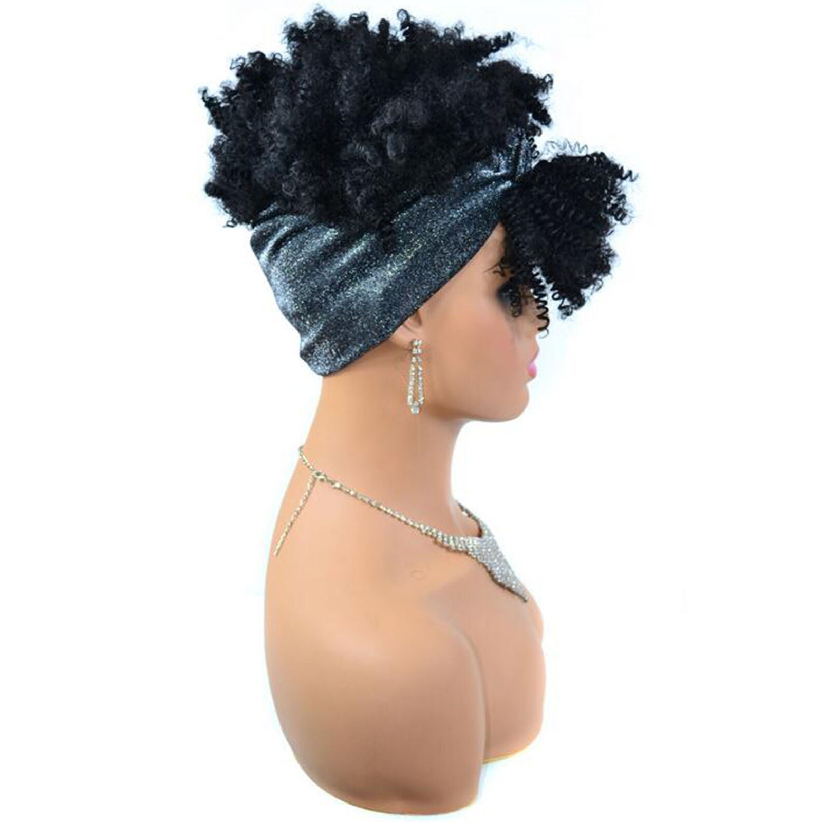 Black Short Afro Kinky Curly Wigs With Bangs Headband Wrap Wig For Black Women