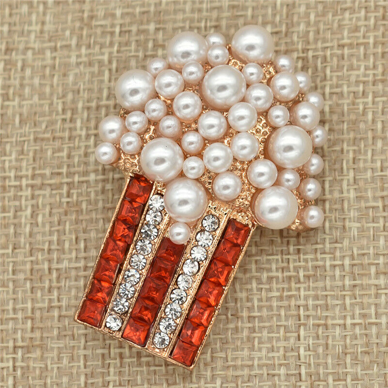 1pc Popcorn Design Brooch Pin Alloy Crystal Corsage Collarpin Ladies Jewellery