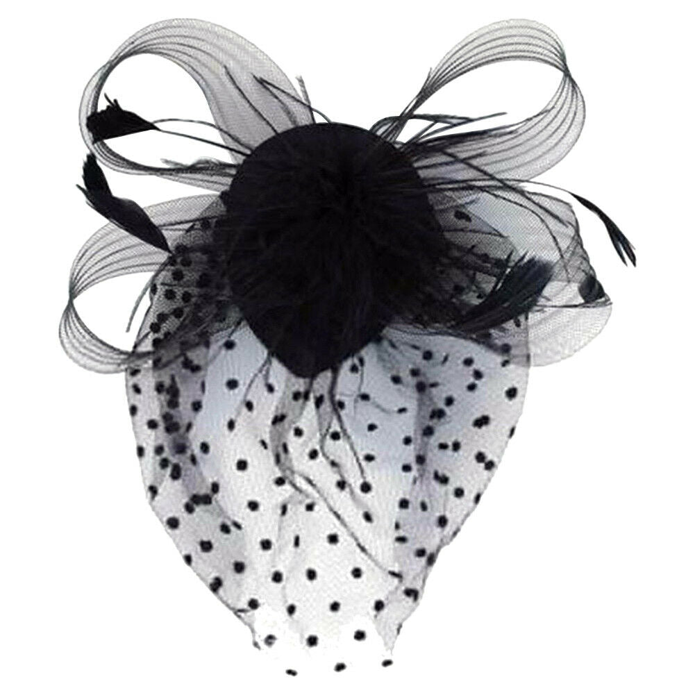 Girls Feather Hair Clip Wedding Party Fascinator Veil Hat Hair Accessories HN US