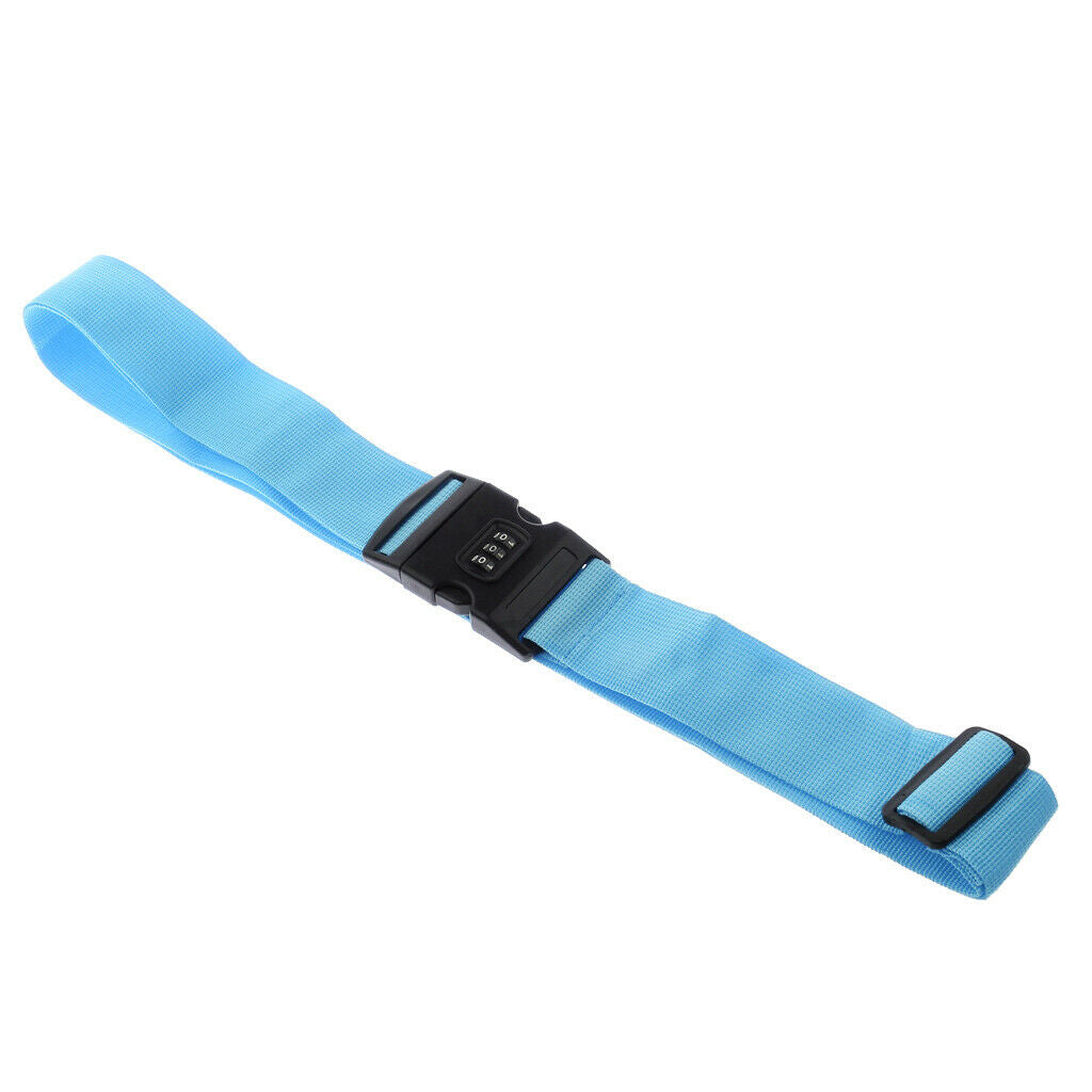 50-95cm Luggage Strap Adjustable Travel Belt w/ 3-Dial Combination Lock Blue