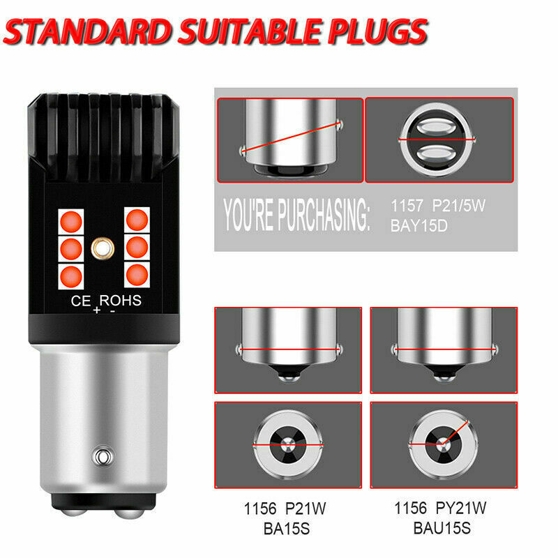 2X 1157 7528 2357 2057 LED Brake Stop Tail Light Parking Bulbs Lamps Red Canbus