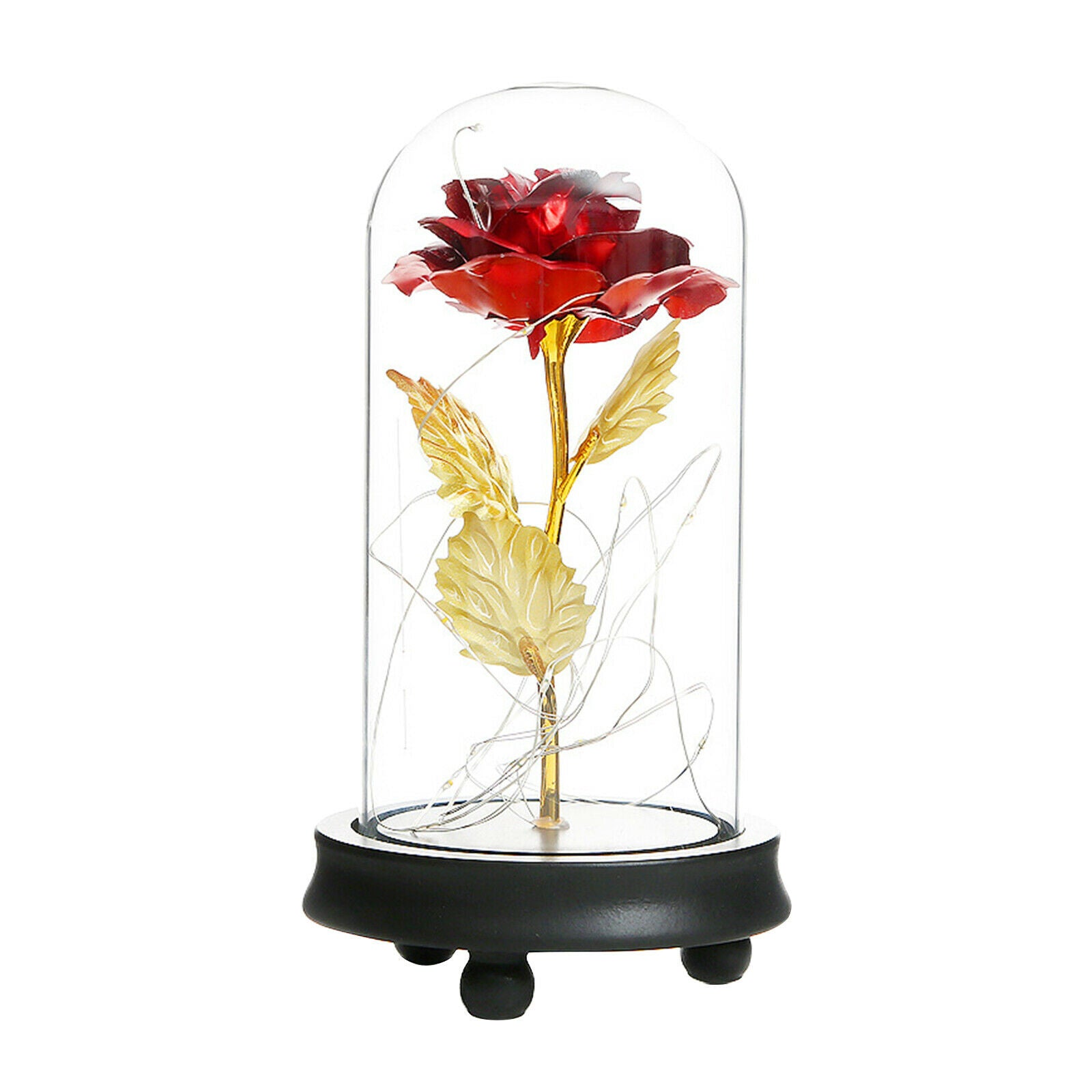 Rose in Glass Dome Flower LED Lamp Night Light for Wedding Anniversary
