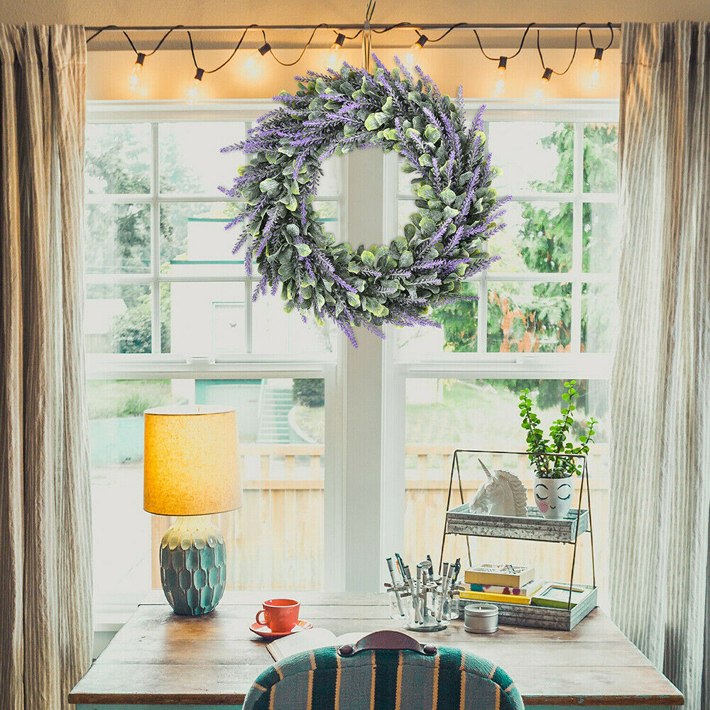 Artificial Wreaths Lavender Summer Purple Wreath Front Door Indoor Wall Decor UK
