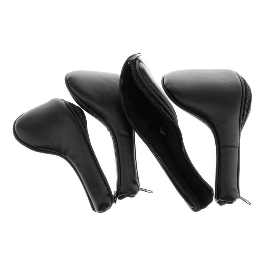 4-Pack Black Zipper Leather Deluxe Golf Iron Covers Set Golf Club Head Cover