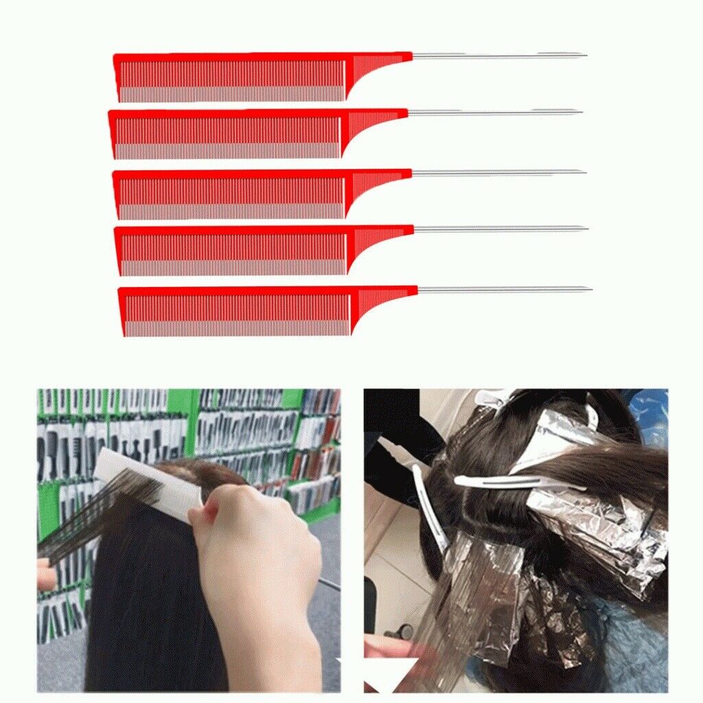 5Pcs Fine Sectioning Weaving Highlight Comb Hair Salon Combs Tools Red