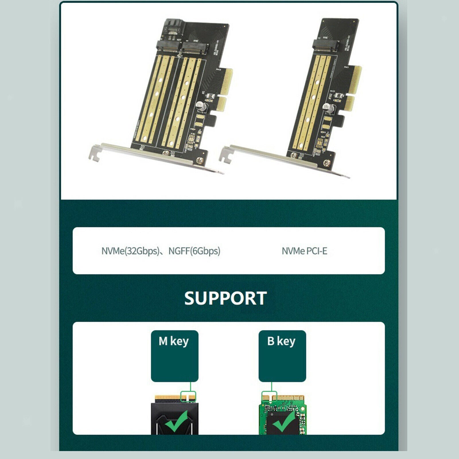 Metal PCIE to M2/M.2 Adapter SSD (M Key) 2280 2260 2230 for NVMe or SATA SSD