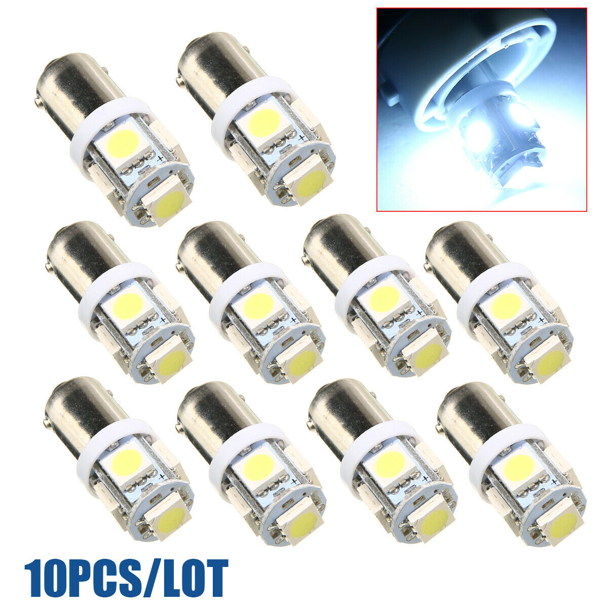 10Pcs T11 BA9S T4W 5 SMD 5050 White LED Turn Signal Bulbs Front Lamp Replacement