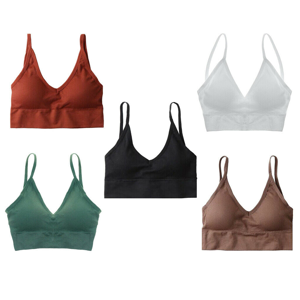 5x Womens Nylon V Neck Padded Bralette Comfort Bra Bustier Yoga Bra Set