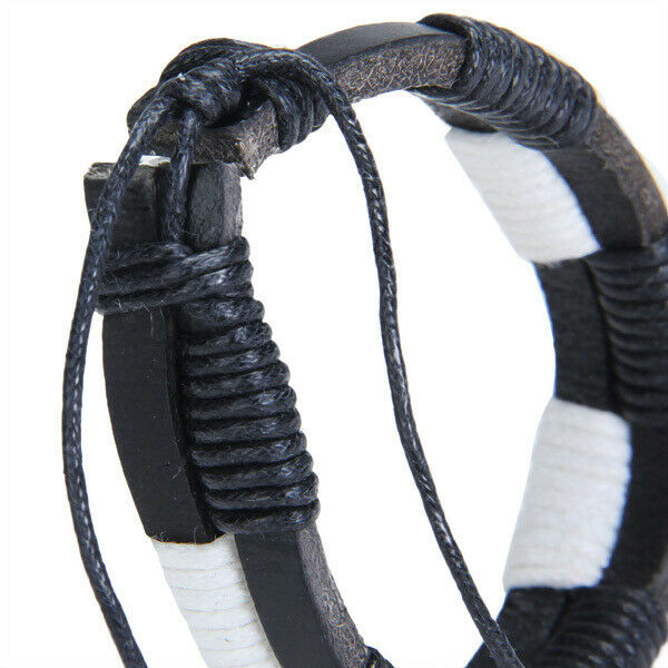 2 Pcs Surfer Style Leather Braided Bracelet Wristband for Men Women Adjustable