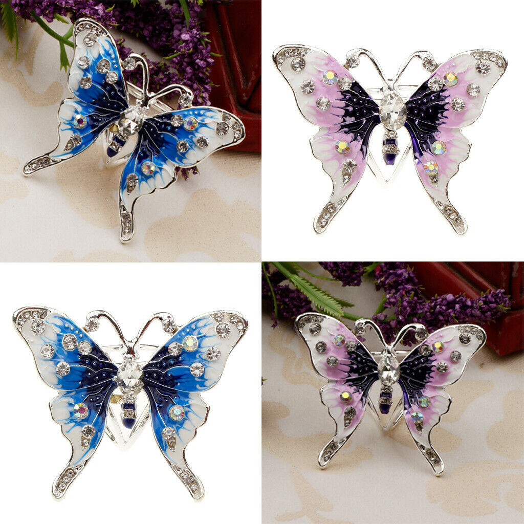 4 Pieces Women's Fashion Enamel Butterfly Rhinestone Scarf Ring Buckle Clip