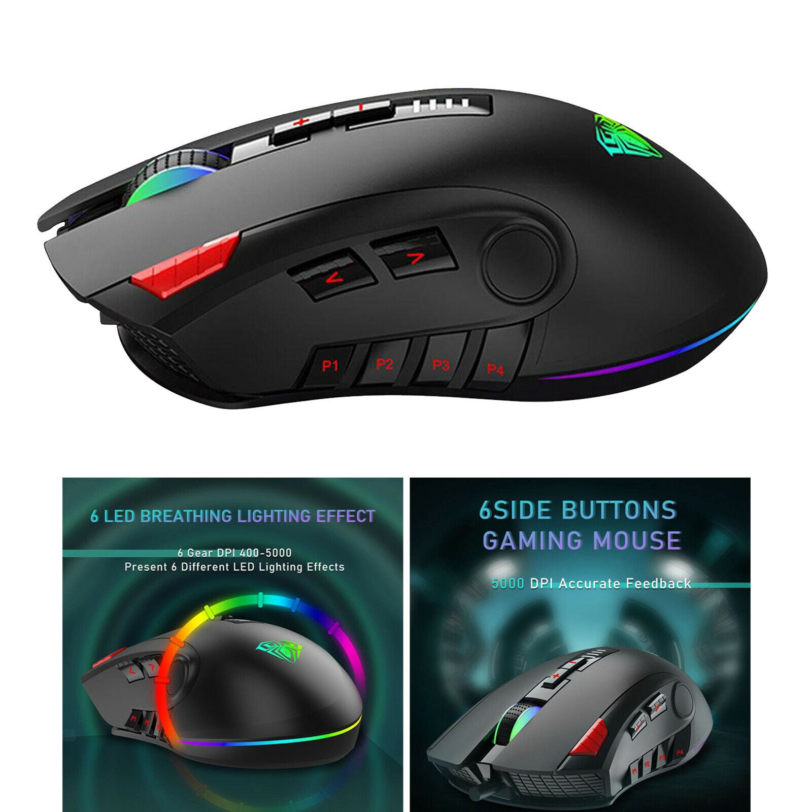 Gaming 5000 DPI Breathing Light Wired Mice for Laptop Gamer Desktop Home
