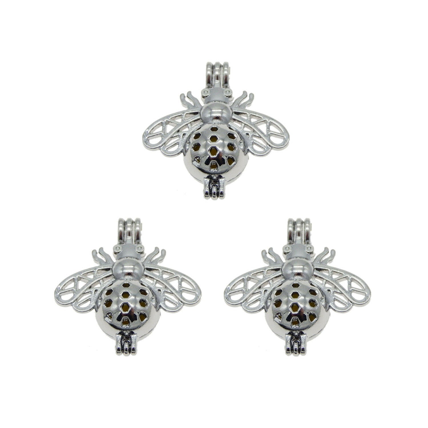 1PC White K Plated Alloy Hollow Bee Locket Aromatherapy Diffuser Pendant Jewelry