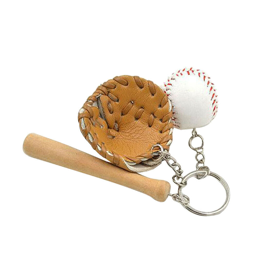 Mini Baseball Ball+Bat+Glove Set Pendant Keyring Key Chain Gift - Brown
