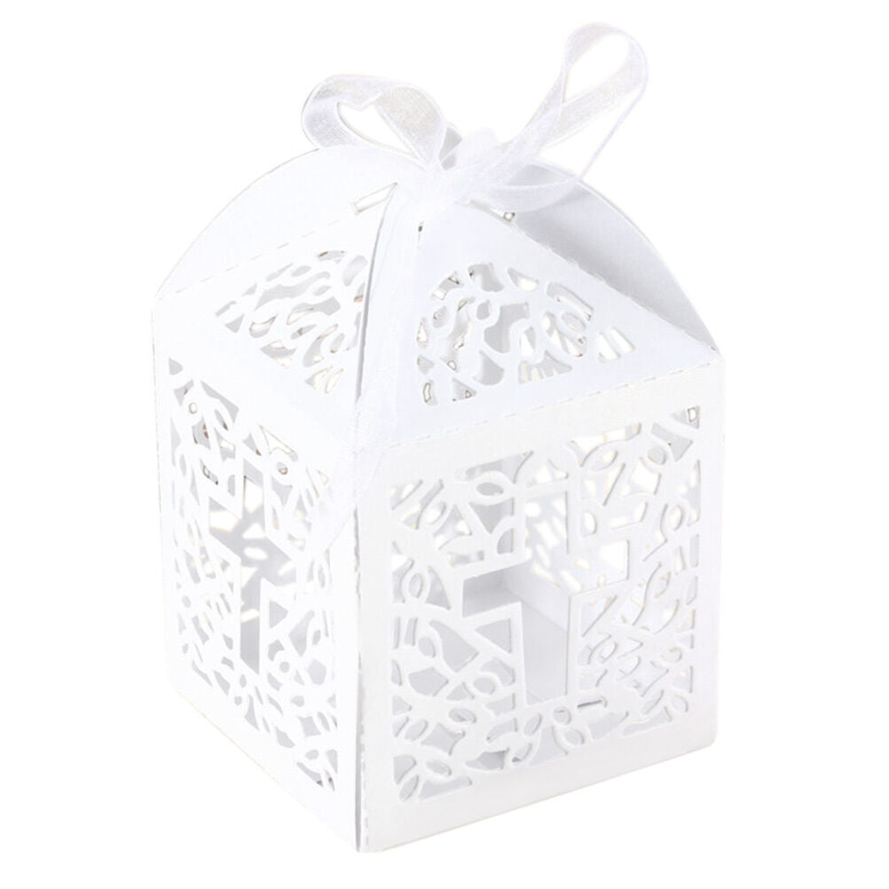 10x Cross Hollow Wedding Party Paper Favor Candy Boxes With Ribbo.l8