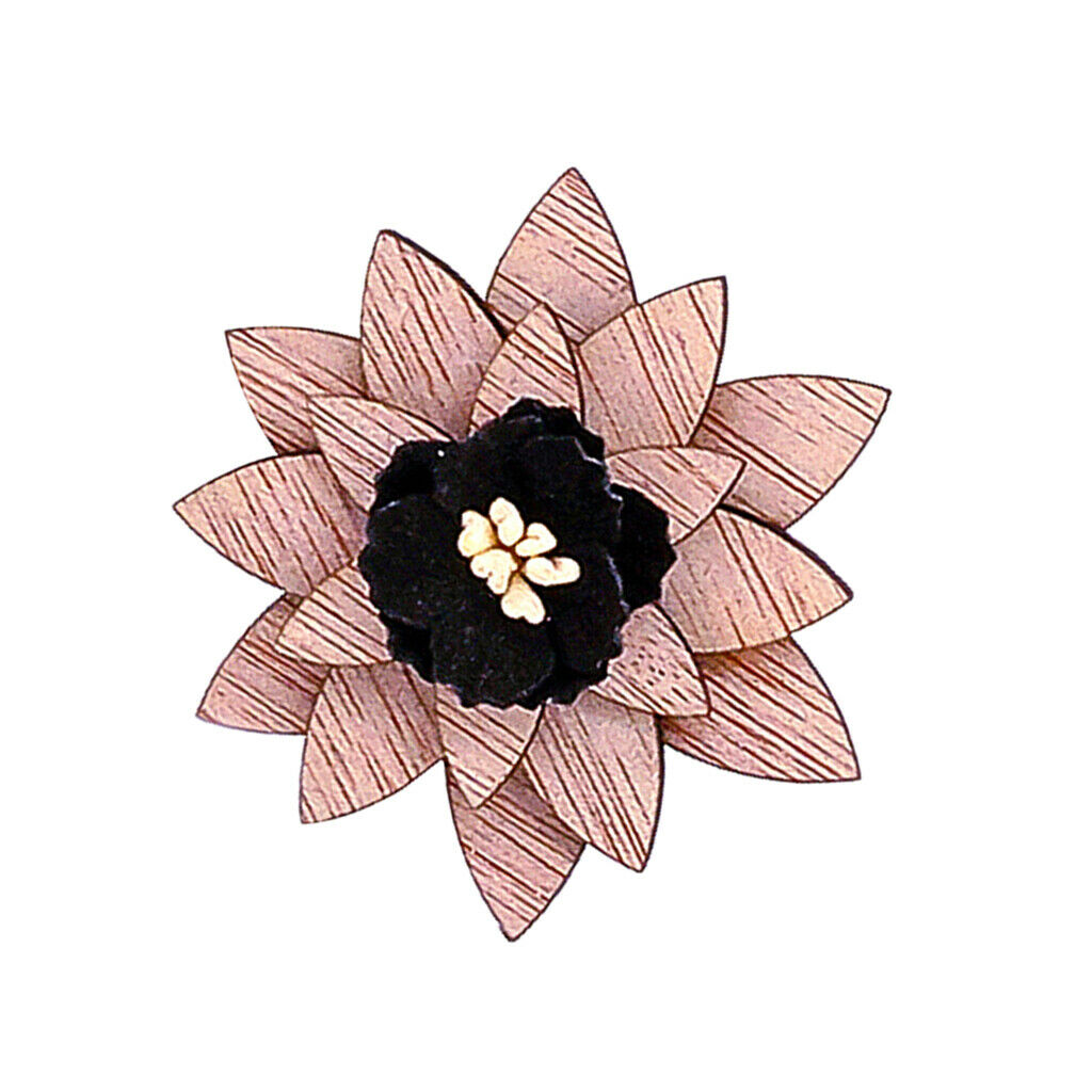 Wooden Flower Corsage Boutonniere Suit Lapel Brooch Groom Wedding Black