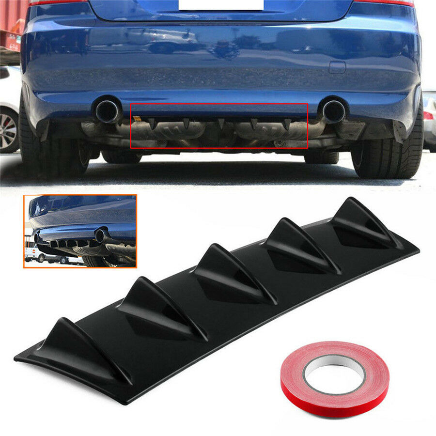 Universal Lower Rear Body Bumper Lip Diffuser Shark Fin Spoiler Gloss Black 5Fin