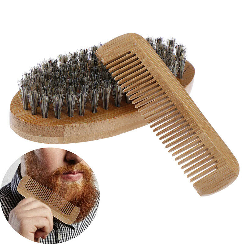 Mustache Care Wood Beard Comb Facial Shaving Boar Bristle Brush Beard Groo.l8