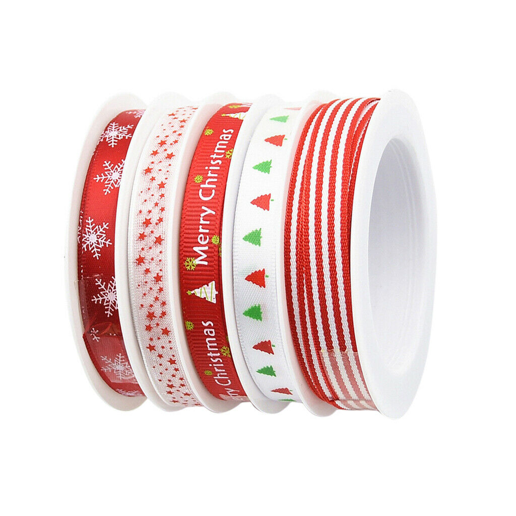 5 Styles 25m 3/8 "Grosgrain Satin Fabric Ribbon for Christmas, Holidays, Winter