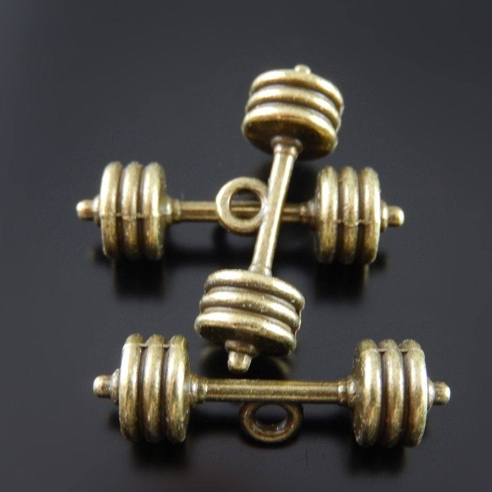 20 pcs Antiqued Bronze Barbell Charm Alloy Dumbbell Pendant Art Crafts 25*7*7mm
