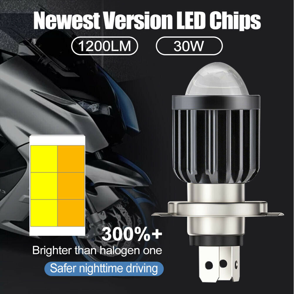 H4 LED Motorcycle Headlight Bulb Projector Lens 3000k Lo Beam 6000k Hi Beam