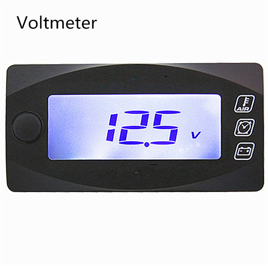Black Motorcycle Digital Gauge Low Voltage Warning +Clock+Air Temperature Meter