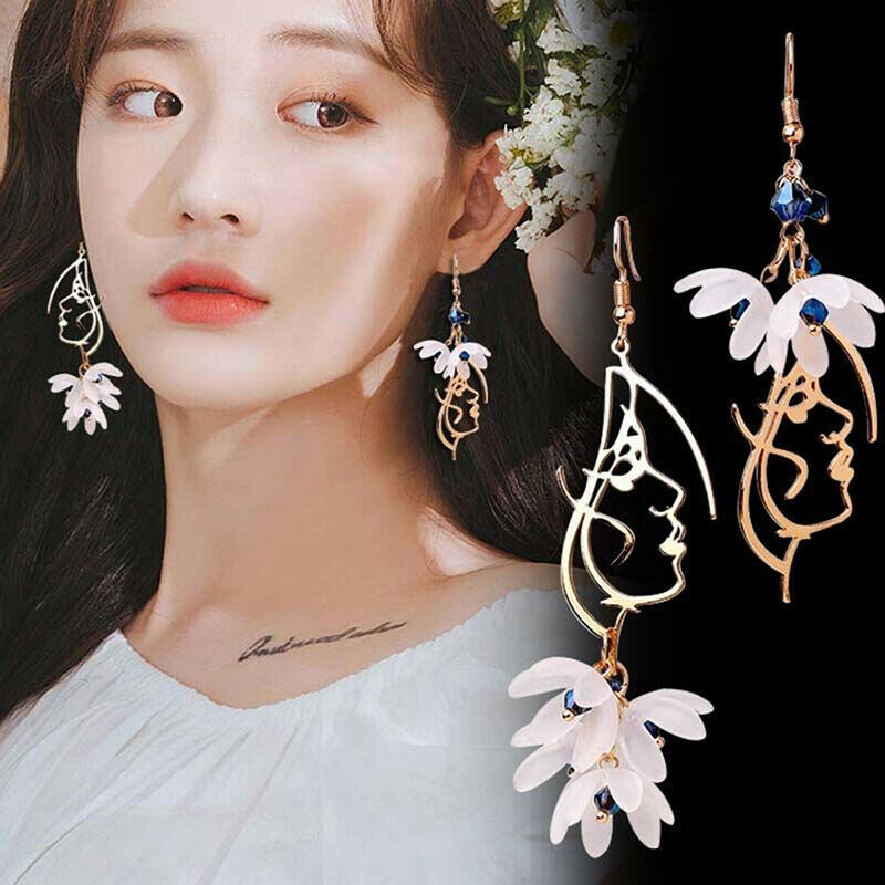 Creative Asymmetric Face Flower Tassel Earrings Drop Dangle Women Jewelry.l8