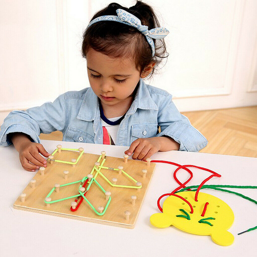 Wooden Geoboard & Lacing Board Set, Kids Montessori Geometric Learning Toys Gift