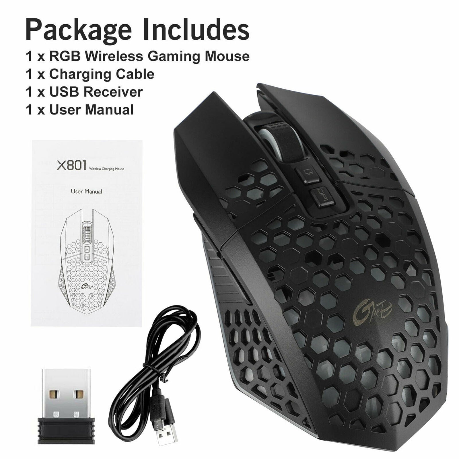 Wireless USB Gaming Mouse LED Backlit Optical Mice Rechargeable for PC Laptop