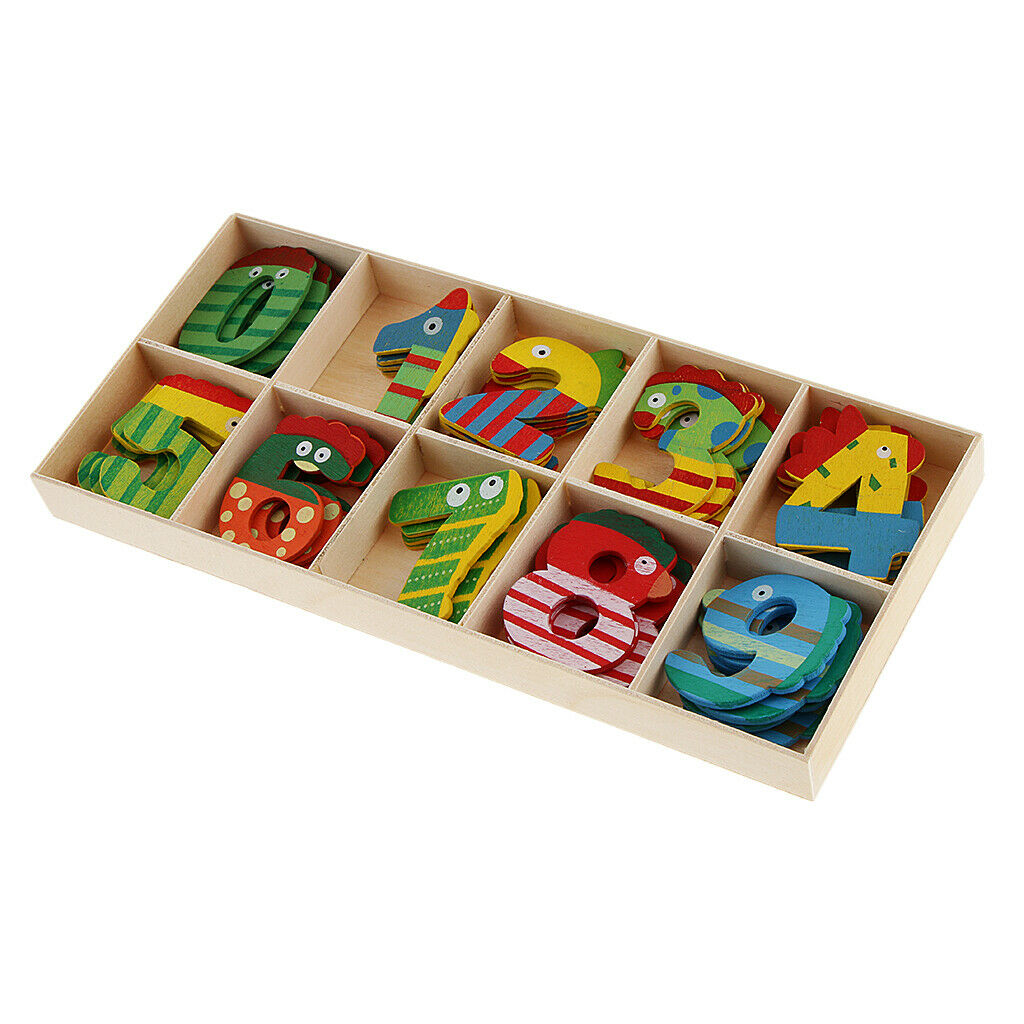 40Pcs Mix Color Wooden Numbers - Craft Number Cute Animal With Storage Tray