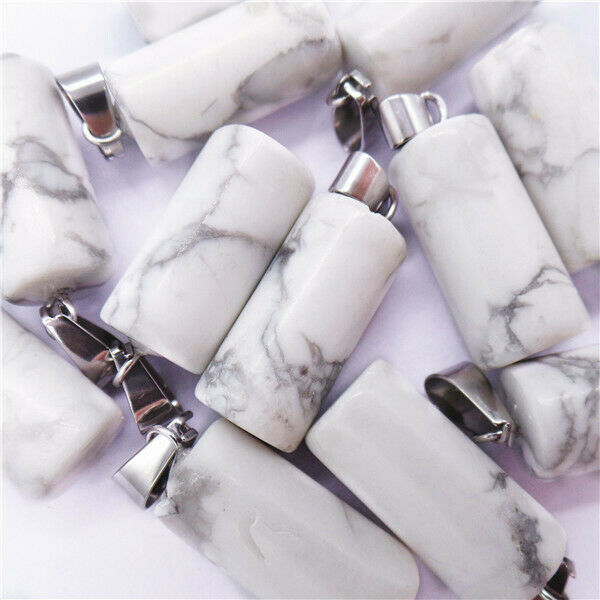 100Pcs 25x10mm Wholesale Natural White Howlite Cylinder Pendant Bead HH8204