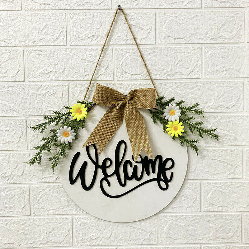 1PCS Wood Sign Welcome Wreaths Flower Decor Home Garlands Yard Garden DecorBDAU