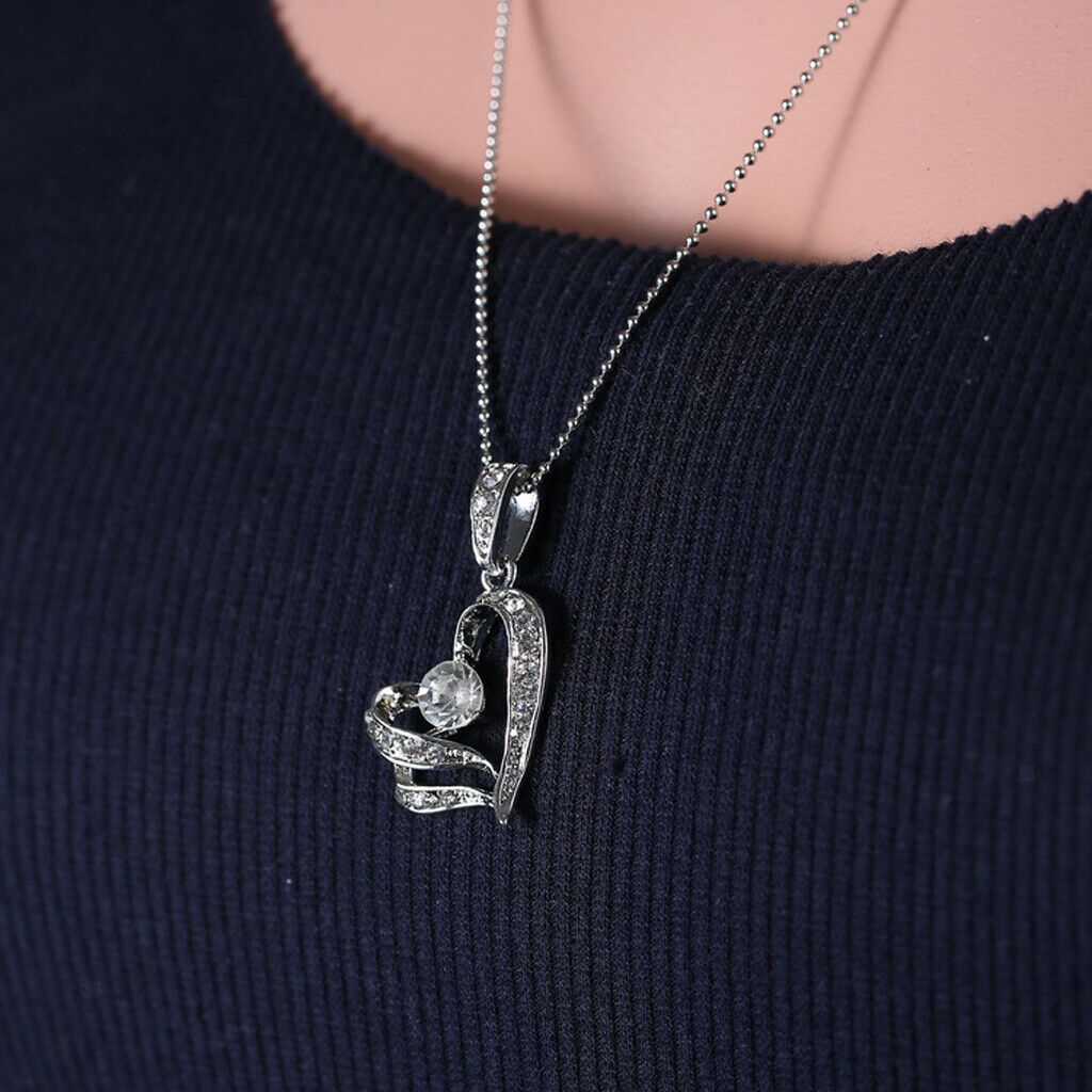 Fashion Charm Double Heart Crystal Diamante Rhinestone Pendant Necklace