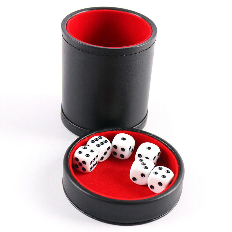 1X New Black PU Leather Flannel Mute Dice Cups With 5pcs Dices Bar Game S.l8