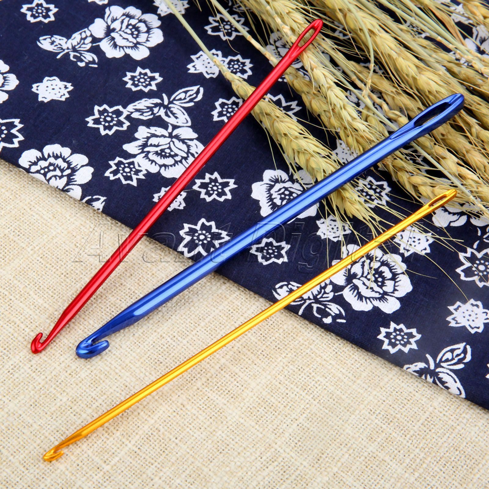 3Pcs 3 Size Crochet Hooks Aluminum With an Eye Knitting Yarn Needles Craft DIY