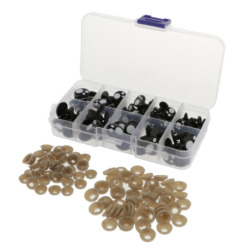 Safety Eyes,100pcs 8-16mm Colorful Plastic Safety Eyes Craft Noses with Washers