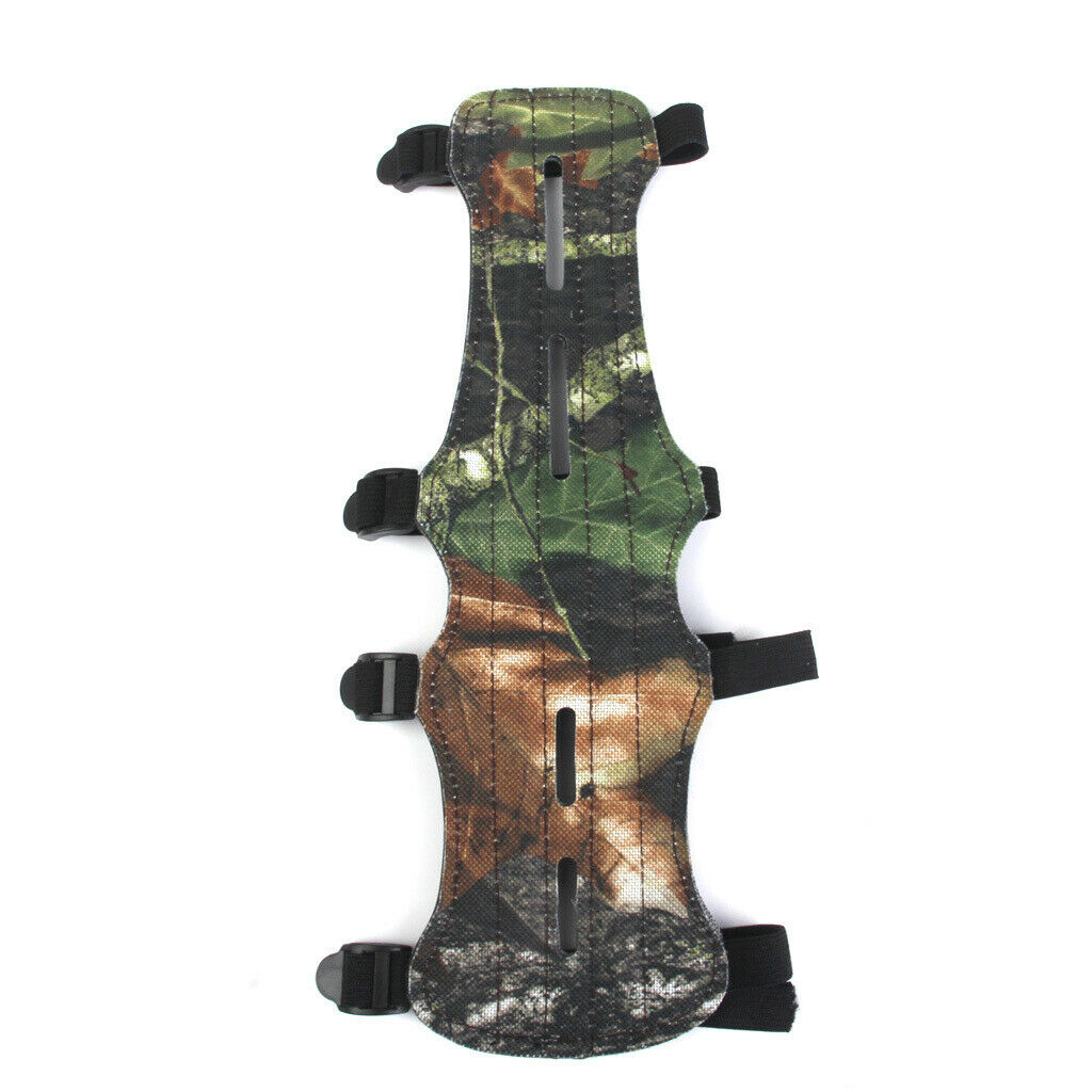 Adjustable Leather Archery Arm Guard Camo 4 Straps & Silicone Finger Saver