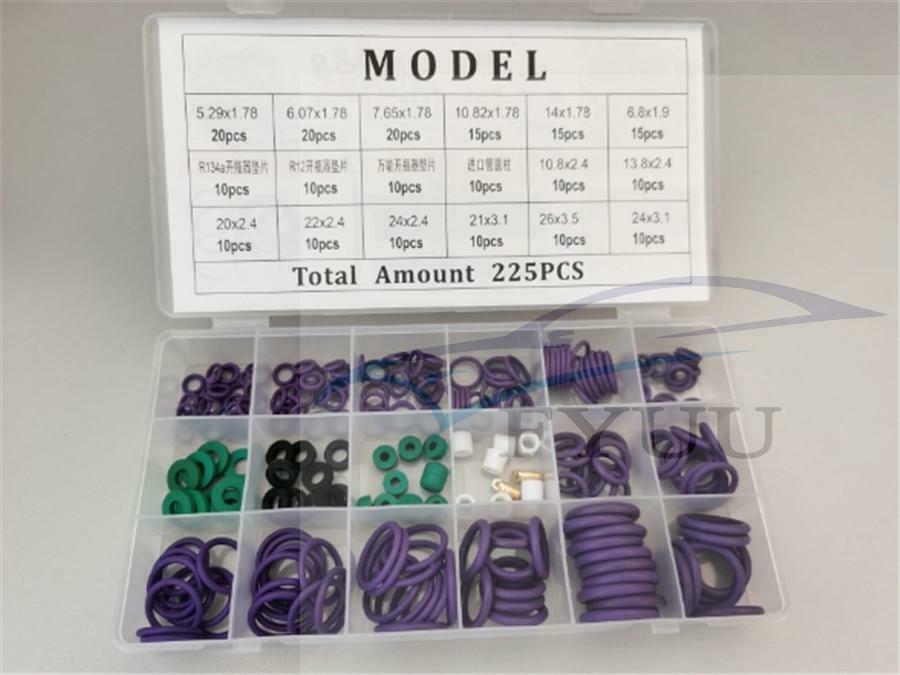 225pcs Car Air Conditioning R22/R134a Repair Compressor Seal O-ring Gaskets Kit
