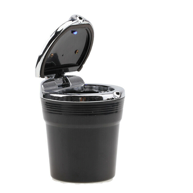 Portable Stainless Car Cigarette Ashtray Ash W/ Blue LED Light  Cup Holder Black