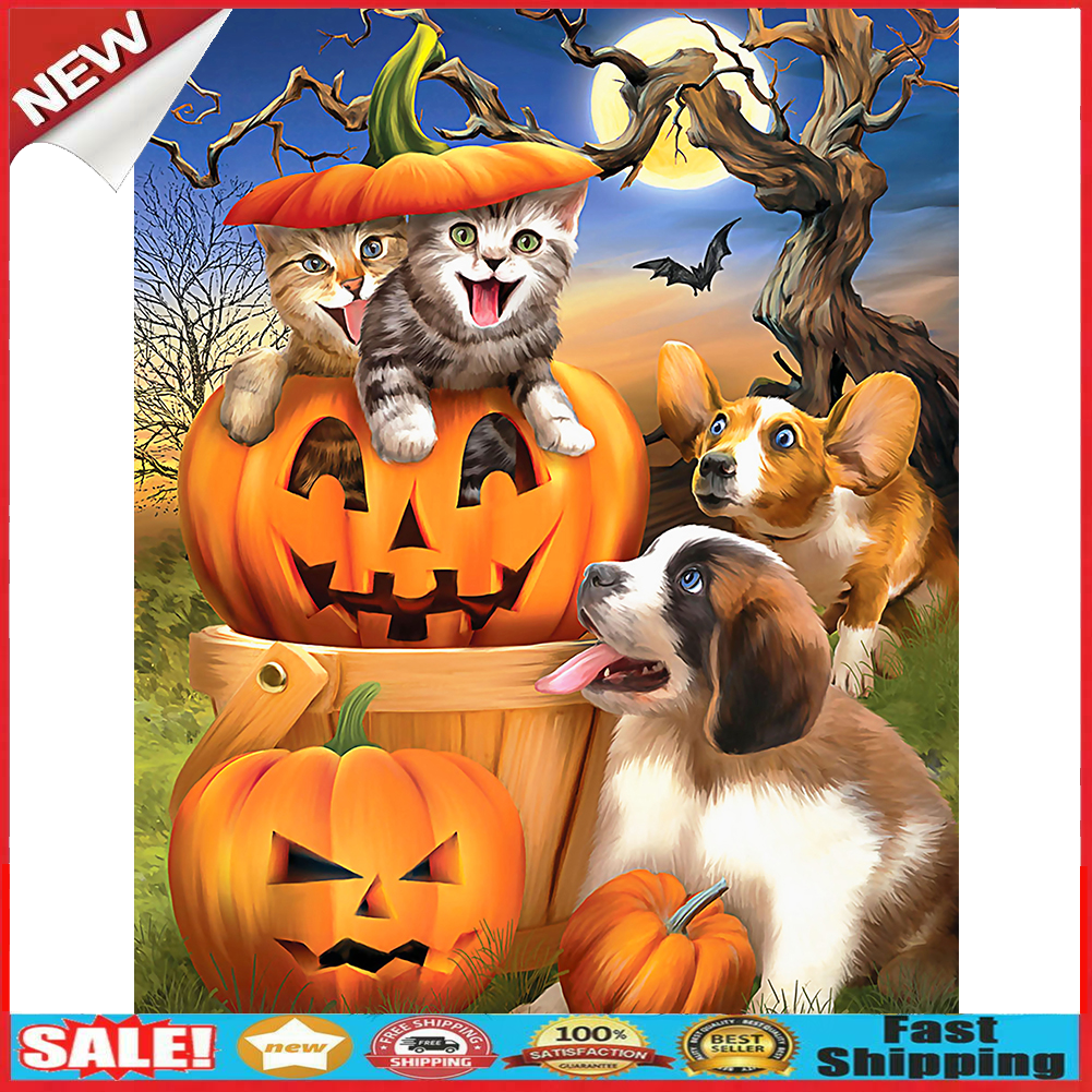 Halloween Cat Dog 5D DIY Diamond Painting Full Round Drill Art Embroidery  @