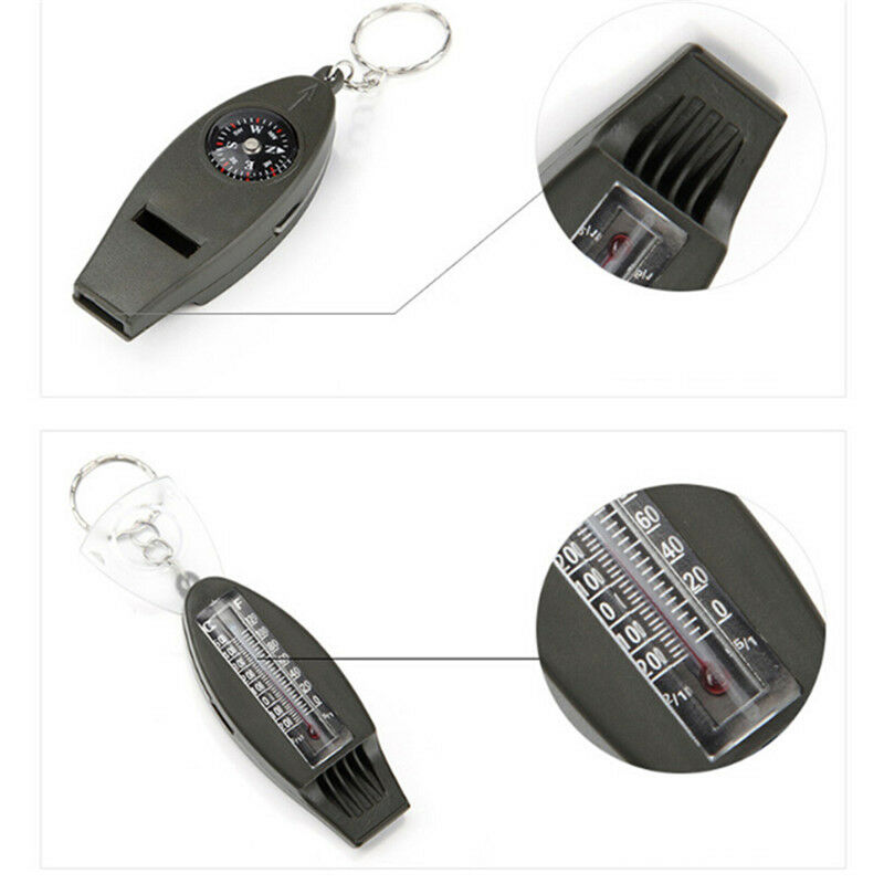 Mini Outdoor 4 In1 Survival Whistle Compass Magnifying Thermometer Keychai.l8