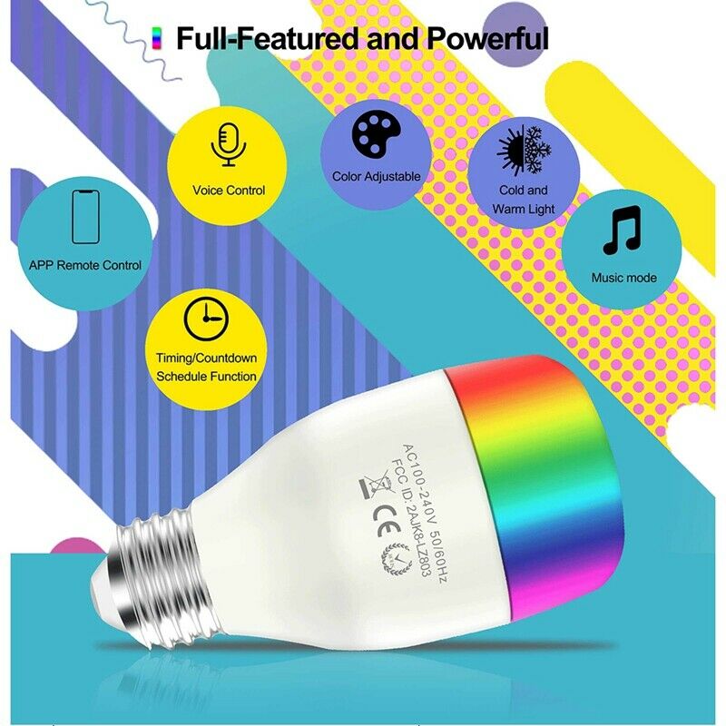 E27 Smart Wifi LED Bulb 7W WCRGB Tuya Smart Dimmable Lamp Bulb Color ChanginW4H3