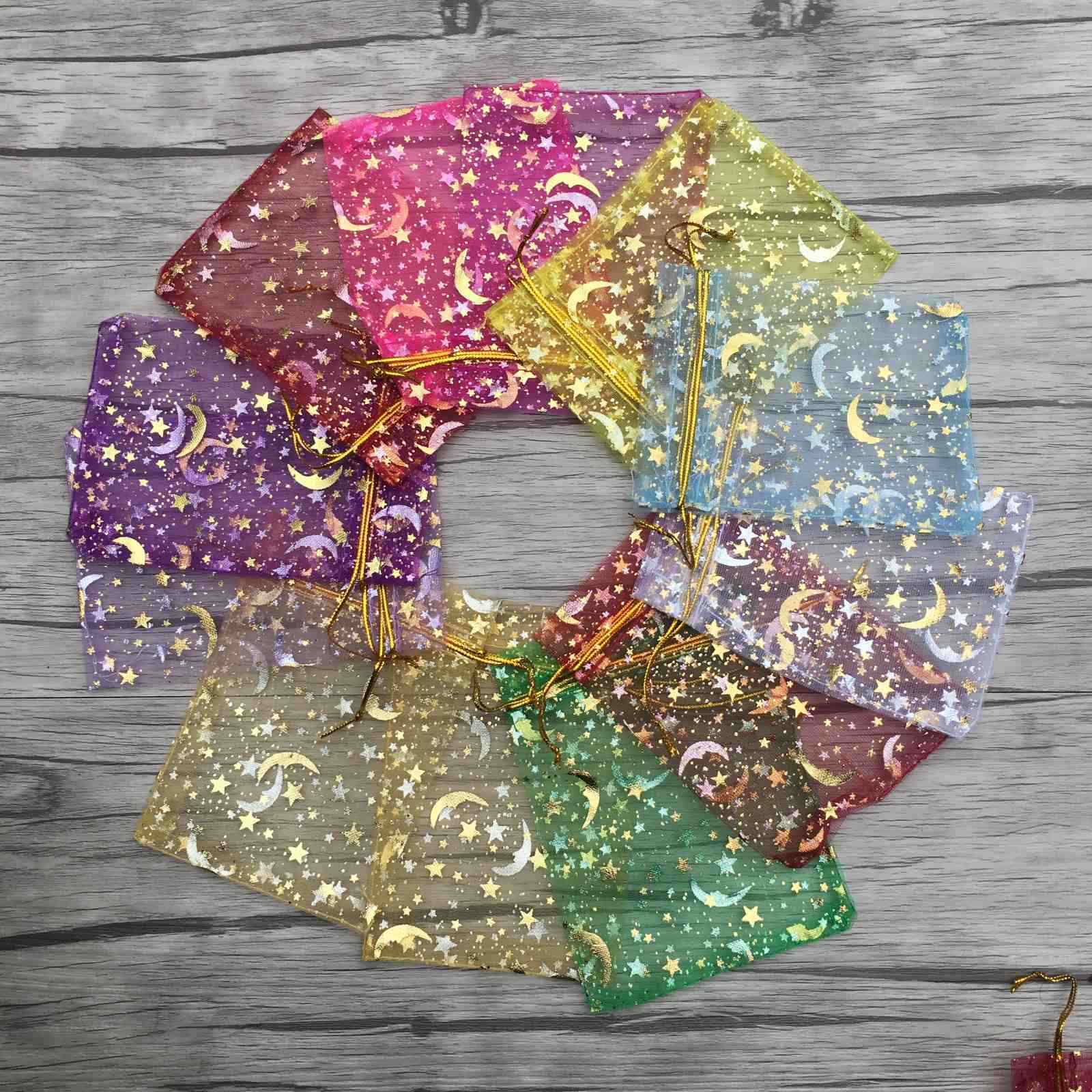100Pc/set Moon Star Organza Gift Bags Wedding Jewelry Drawstring Party Pouches